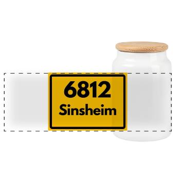 ALTE POSTLEITZAHL 6812 PLZ 74889 SINSHEIM BAWÜ - Panorama Keksdose mit Holzdeckel - Weiß - Vorne