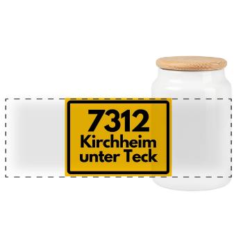 ALTE POSTLEITZAHL 7312 PLZ KIRCHHEIM UNTER TECK - Panorama Keksdose mit Holzdeckel - Weiß - Vorne
