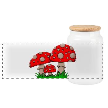 Red toadstools in the grass - Panoramic Cookie Jar with Wooden Lid - white - Front