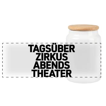 Tagsuber Zirkus Abends Theater Shirt - Panorama Keksdose mit Holzdeckel - Weiß - Vorne