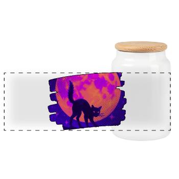 Chat devant une pleine lune néon brillante - Boîte à biscuits avec couvercle en bois - blanc - Devant