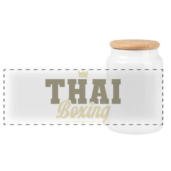 Thai boxing - Panoramic Cookie Jar with Wooden Lid - white - Front