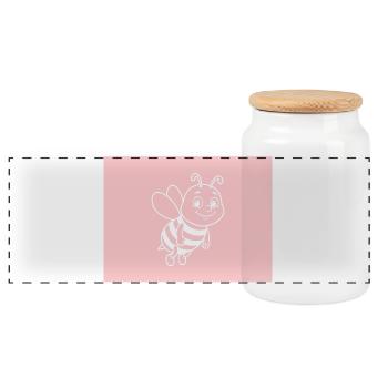 Illustration d'une abeille rose sur fond rose - Boîte à biscuits avec couvercle en bois - blanc - Devant
