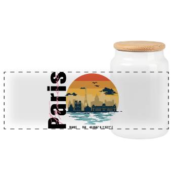 Paris Frankreich Skyline – Retro Vintage Sunset - Panorama Keksdose mit Holzdeckel - Weiß - Vorne
