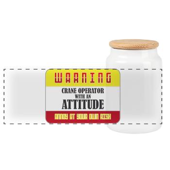 Crane operator crane - Panoramic Cookie Jar with Wooden Lid - white - Front