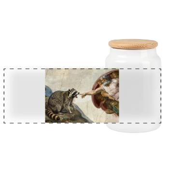 raccoon beating god's hand raccoon meme - Panoramic Cookie Jar with Wooden Lid - white - Front