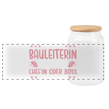 Bauleiterin oder Chefin - Bauleitung - Panorama Keksdose mit Holzdeckel - Weiß - Vorne