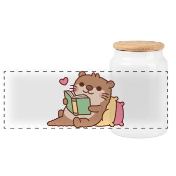 Niedlicher Otter entspannt mit dem Buch - Panorama Keksdose mit Holzdeckel - Weiß - Vorne