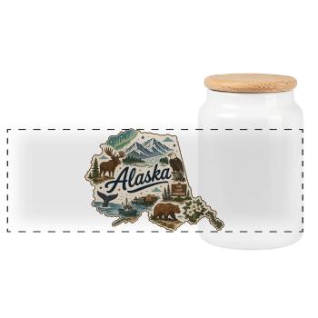 Alaska State Vintage Reise-Souveniraufkleber - Panorama Keksdose mit Holzdeckel - Weiß - Vorne
