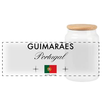 Guimaraes Portugal Koordinaten Reise Souvenir - Panorama Keksdose mit Holzdeckel - Weiß - Vorne