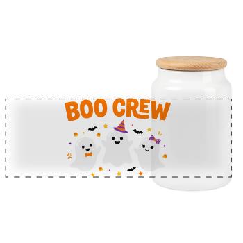 Boo Crew Halloween Drei Geister - Panorama Keksdose mit Holzdeckel - Weiß - Vorne