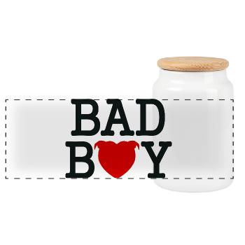Bad boy head heart staffie - 045 - Panoramic Cookie Jar with Wooden Lid - white - Front