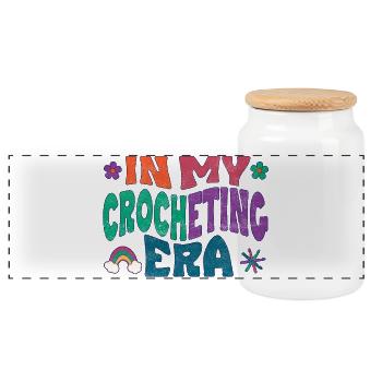 In my Crocheting Era - Panoramic Cookie Jar with Wooden Lid - white - Front
