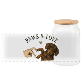 Pattes & Amour Cœur de Patte de teckel - Boîte à biscuits avec couvercle en bois - blanc - Devant