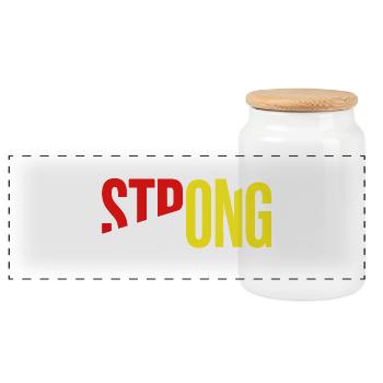 Toujours Fort: Typo vibrant rouge jaune - Boîte à biscuits avec couvercle en bois - blanc - Devant