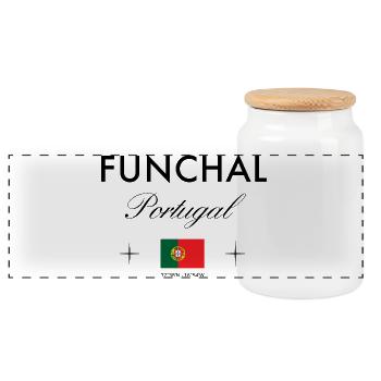 Funchal Portugal Koordinaten Reise Souvenir - Panorama Keksdose mit Holzdeckel - Weiß - Vorne