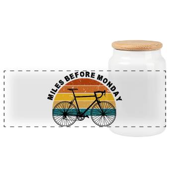 Silhouette du cycliste au coucher du soleil - Boîte à biscuits avec couvercle en bois - blanc - Devant