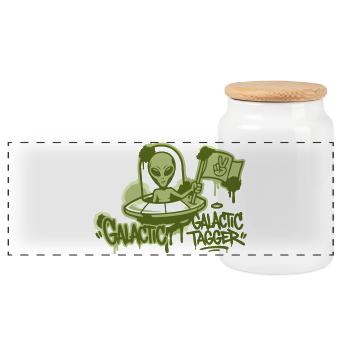 Alien Ufo Graffiti Graphic - Panoramic Cookie Jar with Wooden Lid - white - Front