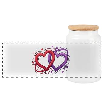 Intricate heart duets - Panoramic Cookie Jar with Wooden Lid - white - Front