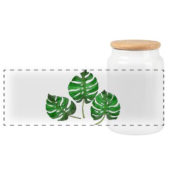 leaves - Panoramic Cookie Jar with Wooden Lid - white - Front