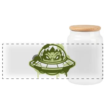 Alien Ufo Graffiti Logo - Panoramic Cookie Jar with Wooden Lid - white - Front