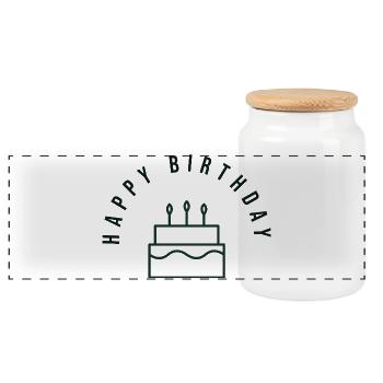 HAPPY BIRTHDAY. HAPPY BIRTHDAY. ANNIVERSARY. - Panoramic Cookie Jar with Wooden Lid - white - Front