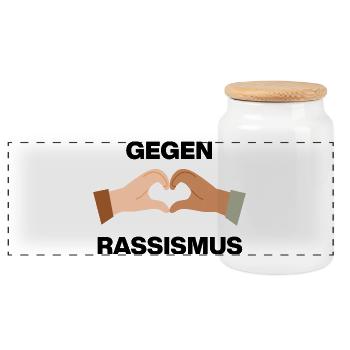 GEGEN RASSISMUS, FÜR DEMOKRATIE, NIE WIEDER NO NZS - Panorama Keksdose mit Holzdeckel - Weiß - Vorne
