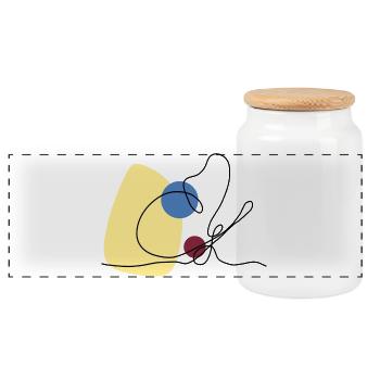 Lineart dovetail with colour background - Panoramic Cookie Jar with Wooden Lid - white - Front