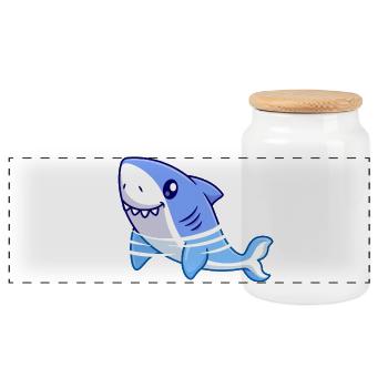 Dessin animé de requin - Boîte à biscuits avec couvercle en bois - blanc - Devant