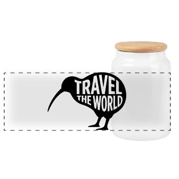 Kiwi Vogel Travel The World – Funny Travel - Panoramic Cookie Jar with Wooden Lid - white - Front