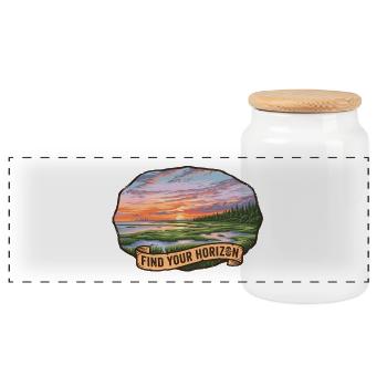 Paysage pittoresque avec coucher de soleil et ruban - Boîte à biscuits avec couvercle en bois - blanc - Devant