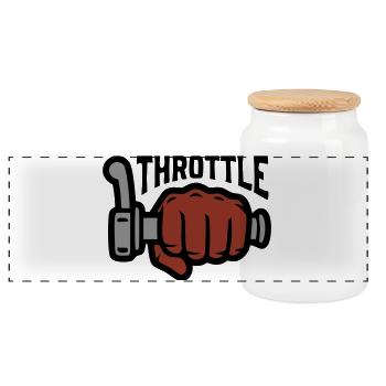 Throttle Throttle Grip Lettering - Panoramic Cookie Jar with Wooden Lid - white - Front