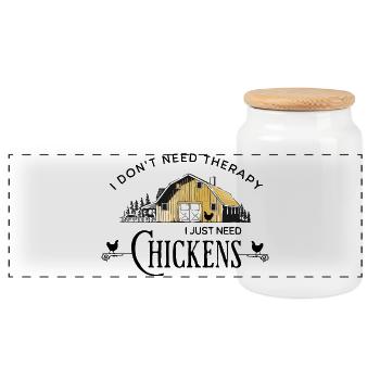 Chicken Farm Therapy - Panoramic Cookie Jar with Wooden Lid - white - Front