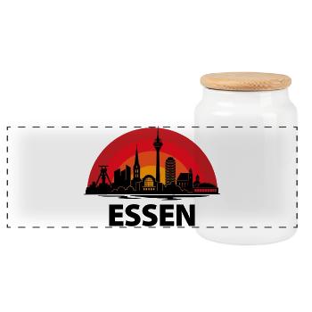 Essen Skyline Kreise - Panorama Keksdose mit Holzdeckel - Weiß - Vorne