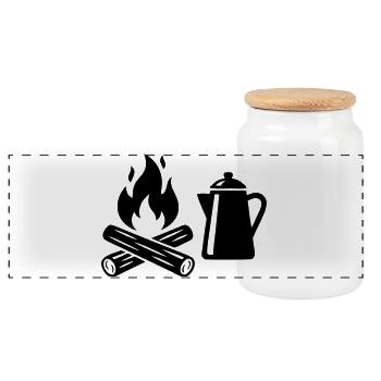 Lagerfeuer Kaffeekanne Icon - Panorama Keksdose mit Holzdeckel - Weiß - Vorne