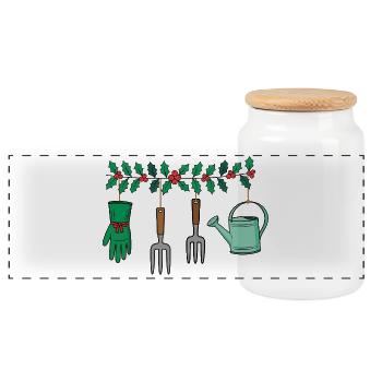 Weihnachtsgarten – ein Geschenk für den Gärtner - Panorama Keksdose mit Holzdeckel - Weiß - Vorne