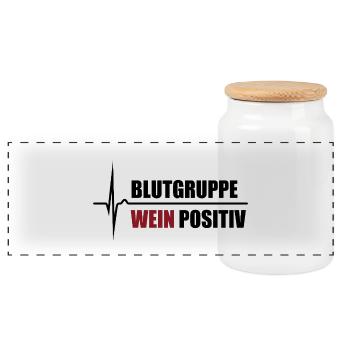 Blutgruppe Wein Positiv - da steigt dein Puls - Panorama Keksdose mit Holzdeckel - Weiß - Vorne