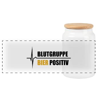 Blutgruppe Bier Positiv - da steigt dein Puls - Panorama Keksdose mit Holzdeckel - Weiß - Vorne