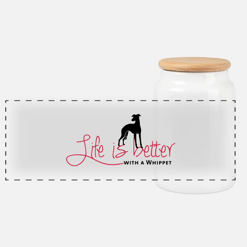 Life is better with a Whippet - Panorama Keksdose mit Holzdeckel - Weiß