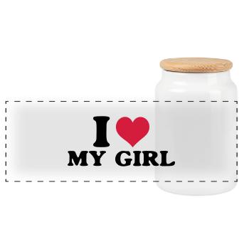 i love my girl - Panoramic Cookie Jar with Wooden Lid - white - Front