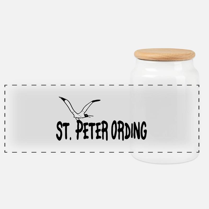 St Peter Ording - Panorama Keksdose mit Holzdeckel - Weiß