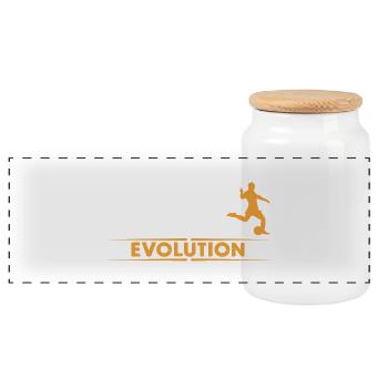Fussball Evolution - orange/weiss - Panorama Keksdose mit Holzdeckel - Weiß - Vorne