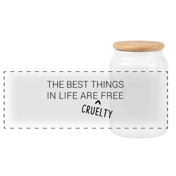 The best things in life are cruelty free - Panorama Keksdose mit Holzdeckel - Weiß - Vorne