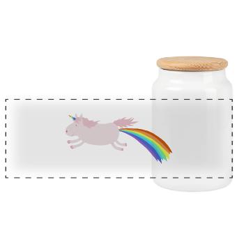 Regenbogeneinhorn - Panorama Keksdose mit Holzdeckel - Weiß - Vorne