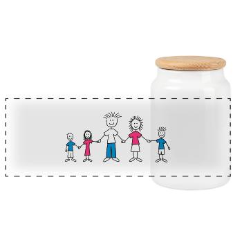 doodle_family_3c - Panoramic Cookie Jar with Wooden Lid - white - Front