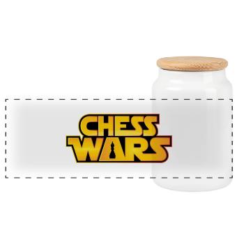 Chess Wars - Läufer Bishop - Schach Spiel Figur - Panorama Keksdose mit Holzdeckel - Weiß - Vorne