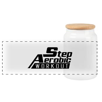 step_aerobic_workout_1___f1 - Panoramic Cookie Jar with Wooden Lid - white - Front