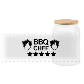 Grill,Grillen,BBQ,Koch,Chef,Fleisch,Sommer,Wurst, - Panorama Keksdose mit Holzdeckel - Weiß - Vorne