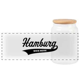 Hamburg – Moin Moin! - Panorama Keksdose mit Holzdeckel - Weiß - Vorne