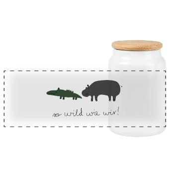 So Wild wie wir (Nilpferd & Krokodil) - Panorama Keksdose mit Holzdeckel - Weiß - Vorne